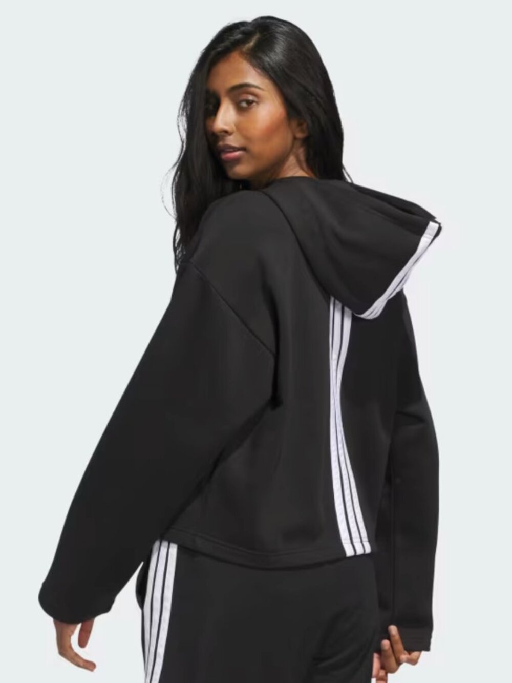 Adidas Black & White Stripe Fleece 3Stripe Hoodie S